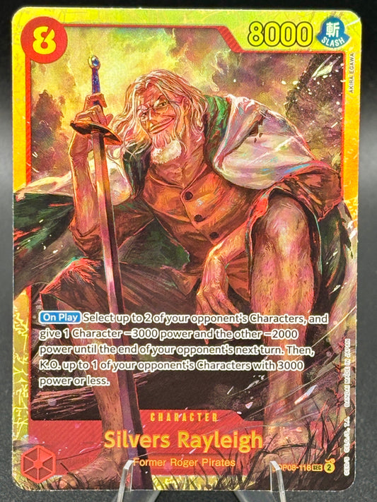 One Piece TCG – Silvers Rayleigh OP08-118 – Alt Art Parallel – Two Legends