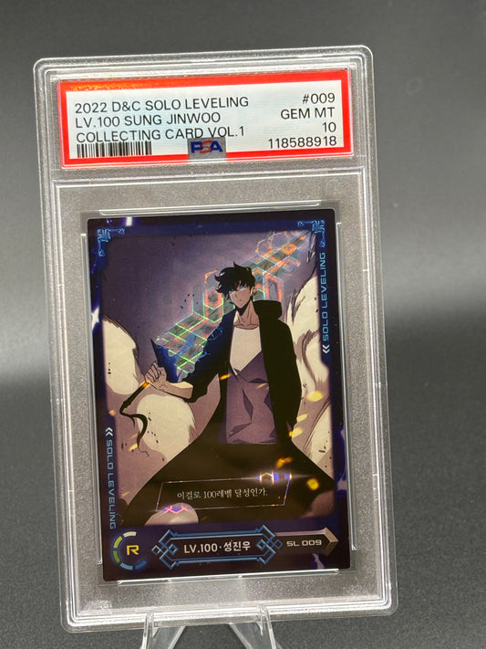 2022 D&C Solo Leveling Collecting Card Vol.1 #009 LV.100 Sung Jinwoo PSA 10 GEM MT – Rare Anime Collectible