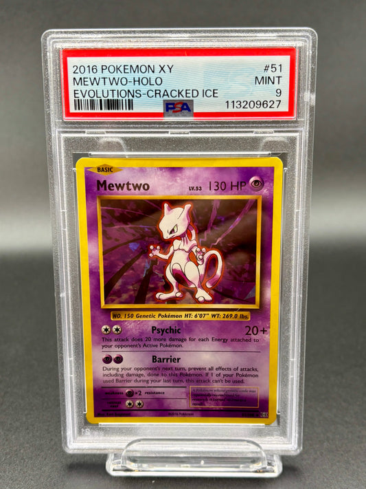 2016 Pokémon XY Evolutions Mewtwo Cracked Ice Holo – PSA 9 (Mint) Slabbed Collectible