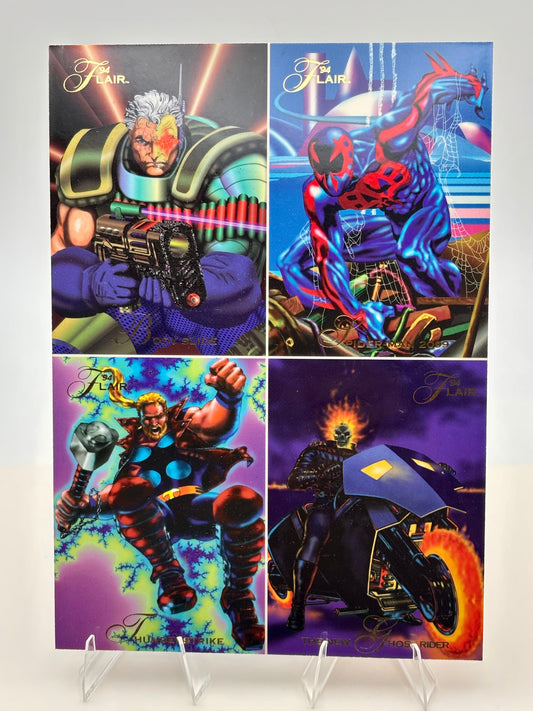 1994 Marvel Flair Oversized MasterPrint – Cable, Spider-Man 2099, Thunderstrike & Ghost Rider | Venom Powers Back
