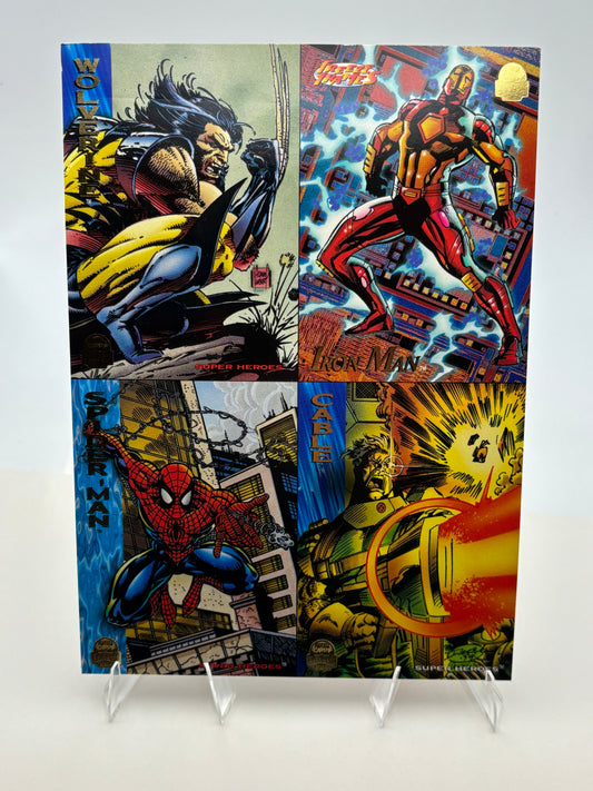 1994 Marvel Universe Promo Card Sheet – Wolverine, Iron Man, Spider-Man, Cable & Deadpool – Oversized Masterprint